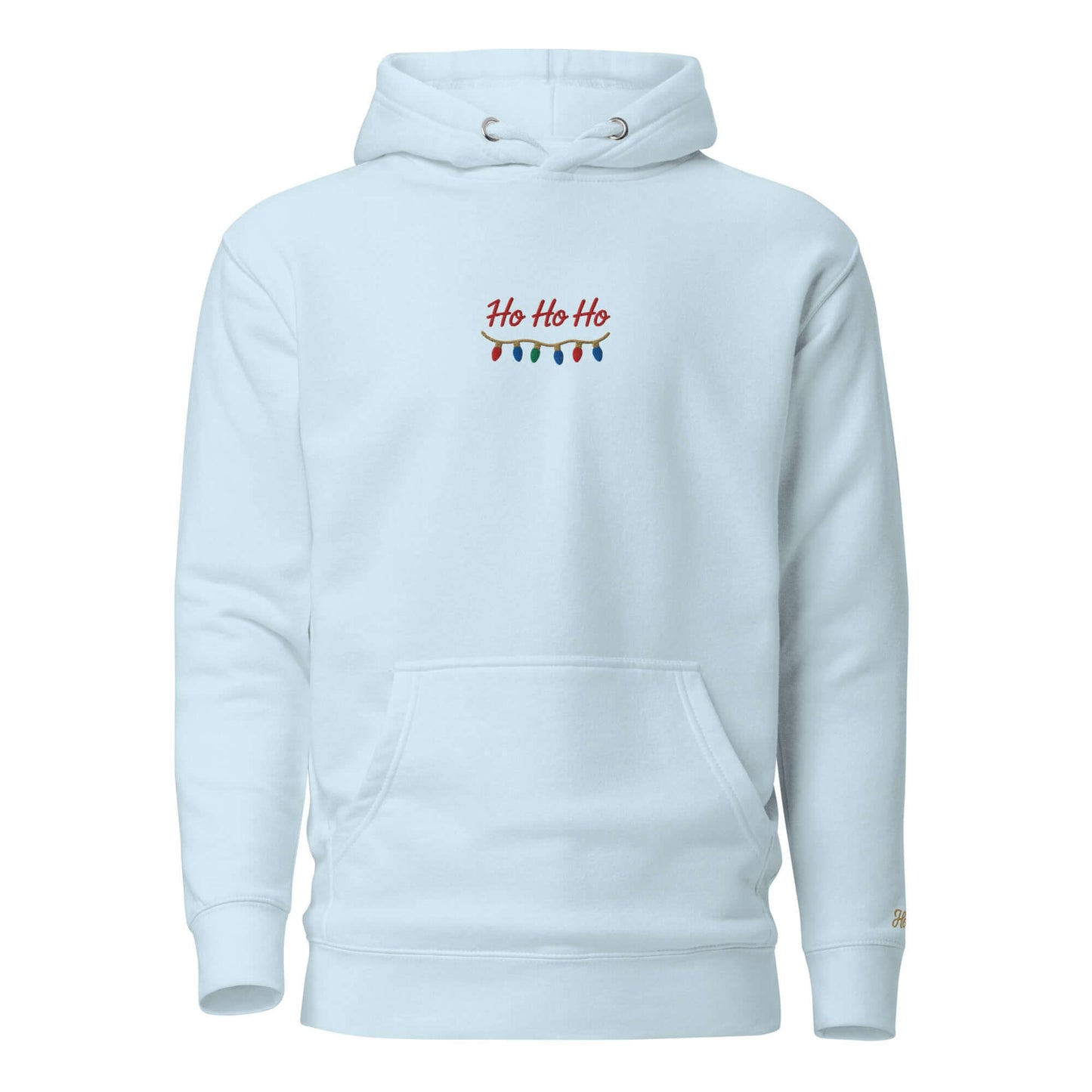 Felpa Natale ricamata "Ho Ho Ho" con design festivo e tessuto morbido, ideale per le feste e look unisex.
