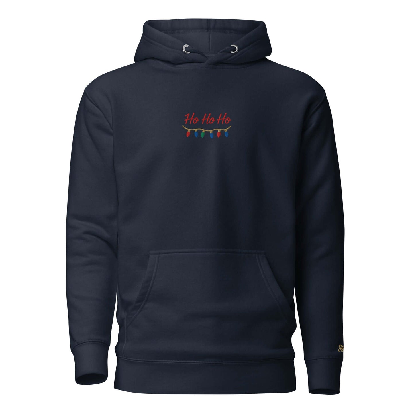 Felpa Natale ricamata "Ho Ho Ho" con design festivo e comodo, perfetta per le celebrazioni natalizie.