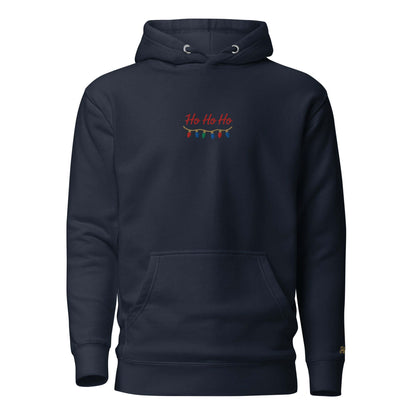 Felpa Natale ricamata "Ho Ho Ho" con design festivo e comodo, perfetta per le celebrazioni natalizie.