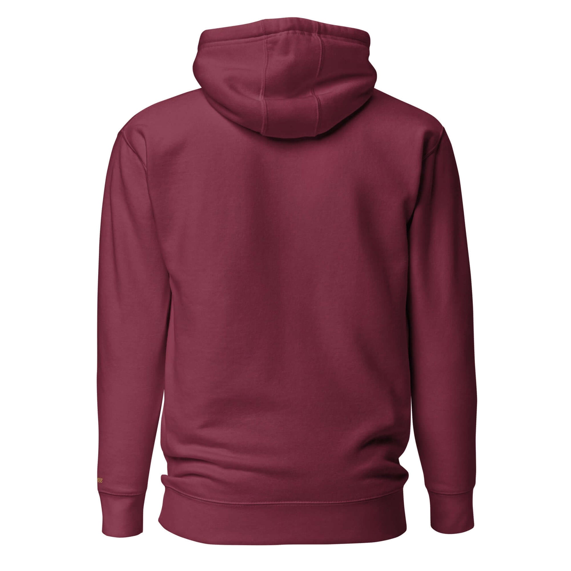 Felpa natale ricamata rosso bordeaux con cappuccio, vista posteriore.