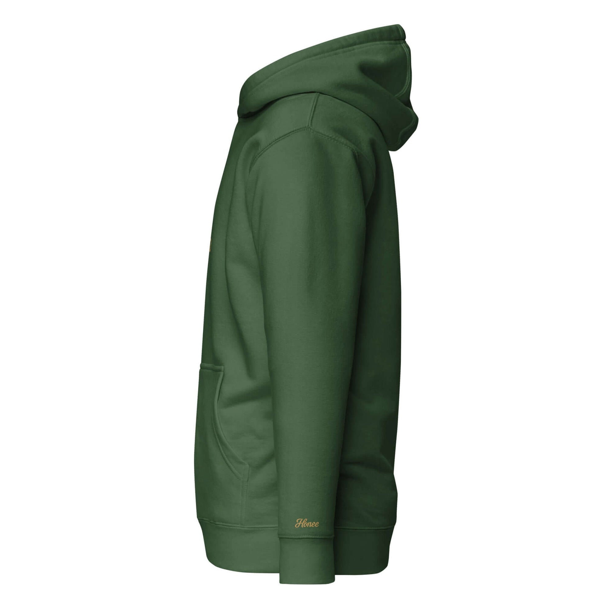 Felpa natale ricamata verde oliva con cappuccio e tasca frontale in vista laterale