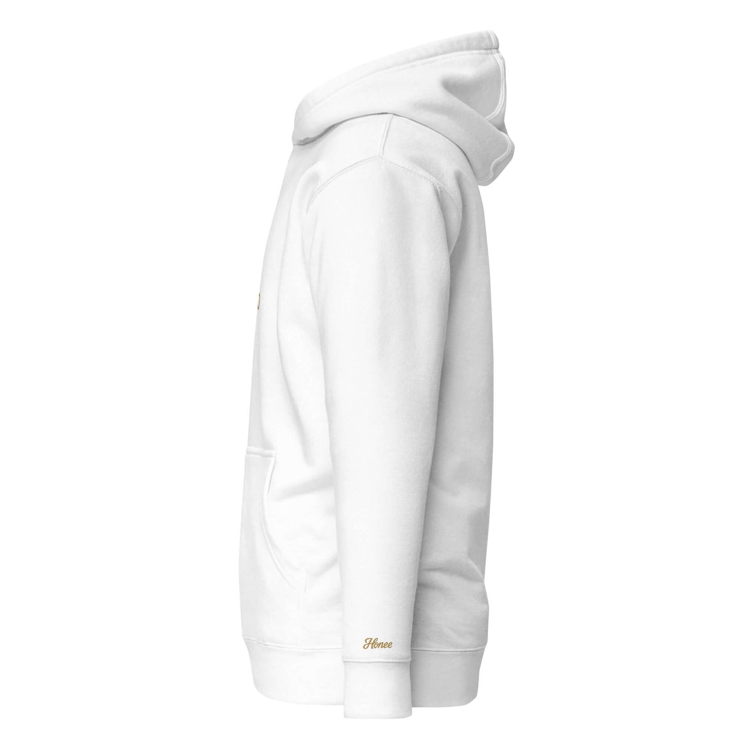 Felpa natale ricamata bianca con cappuccio e tasca, design streetwear elegante e confortevole.