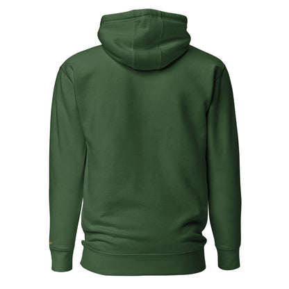 Felpa natale ricamata verde, vista posteriore con cappuccio e tasca frontale, perfetta per outfit streetwear.