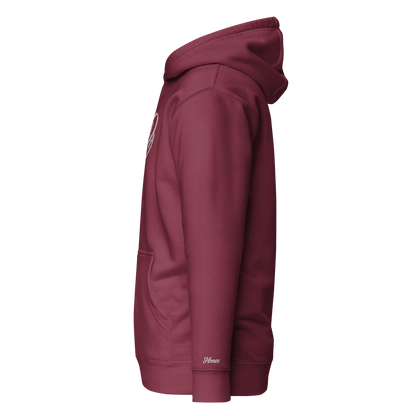 Felpa ricamata compleanno colore bordeaux, vista laterale, con frase "Nel fiore dei miei drammi".