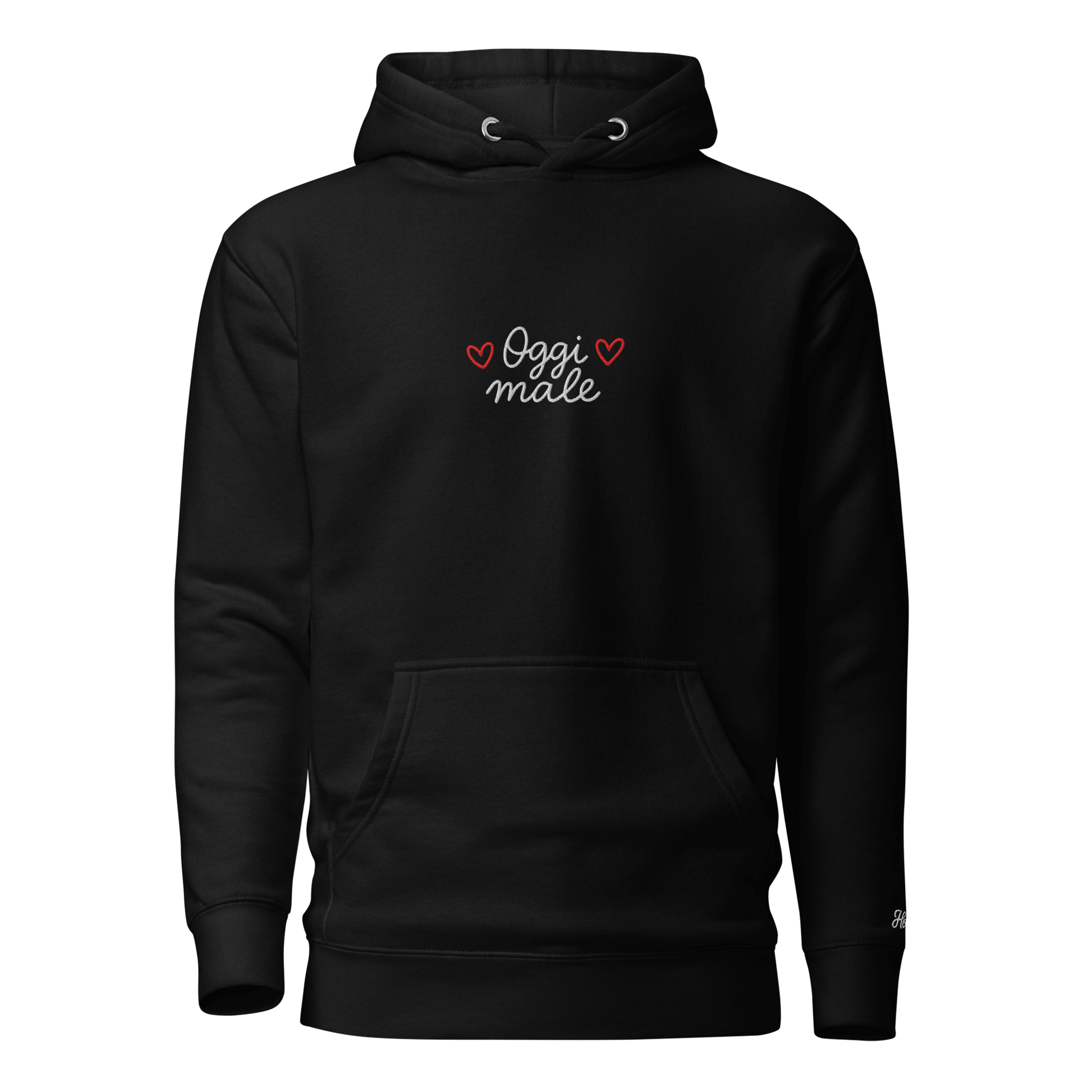 Felpa ricamata nera con scritta "Oggi male" in stile ironico per donne, calda e confortevole.