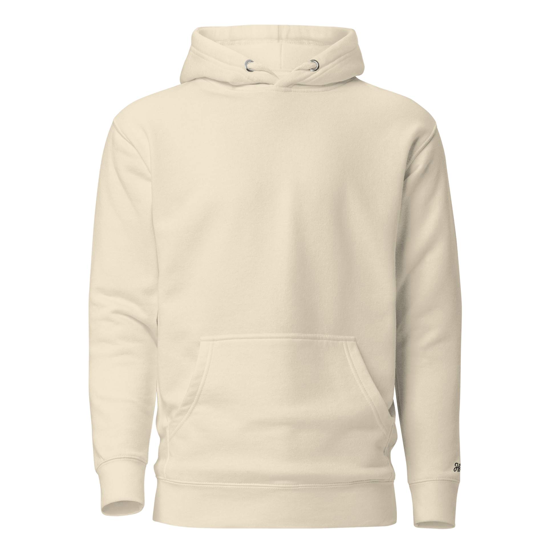 Felpa ricamata personalizzata con cappuccio color crema, ideale per esprimere la tua unicità.