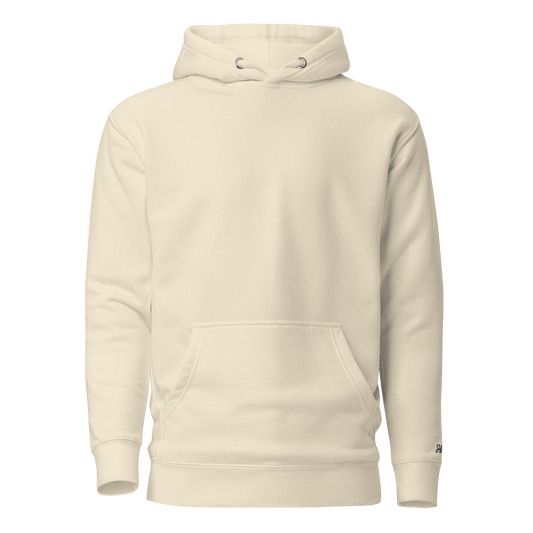 Felpa ricamata personalizzata con cappuccio color crema, ideale per esprimere la tua unicità.