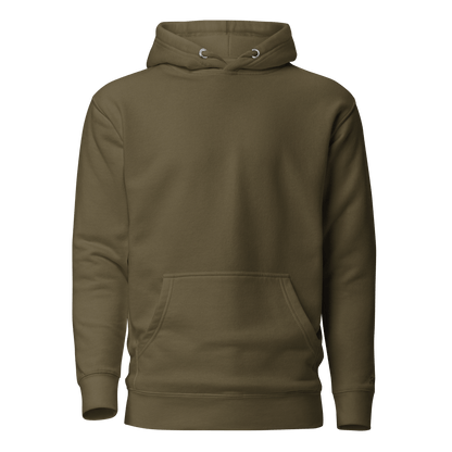 Felpa ricamata personalizzata con cappuccio, color oliva, calda e morbida, ideale per ogni occasione.
