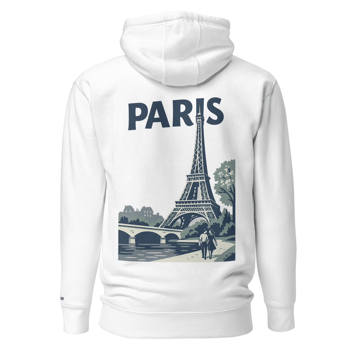 Felpa bianca con retro raffigurante la Torre Eiffel e la scritta 'PARIS', un simbolo di eleganza e stile.