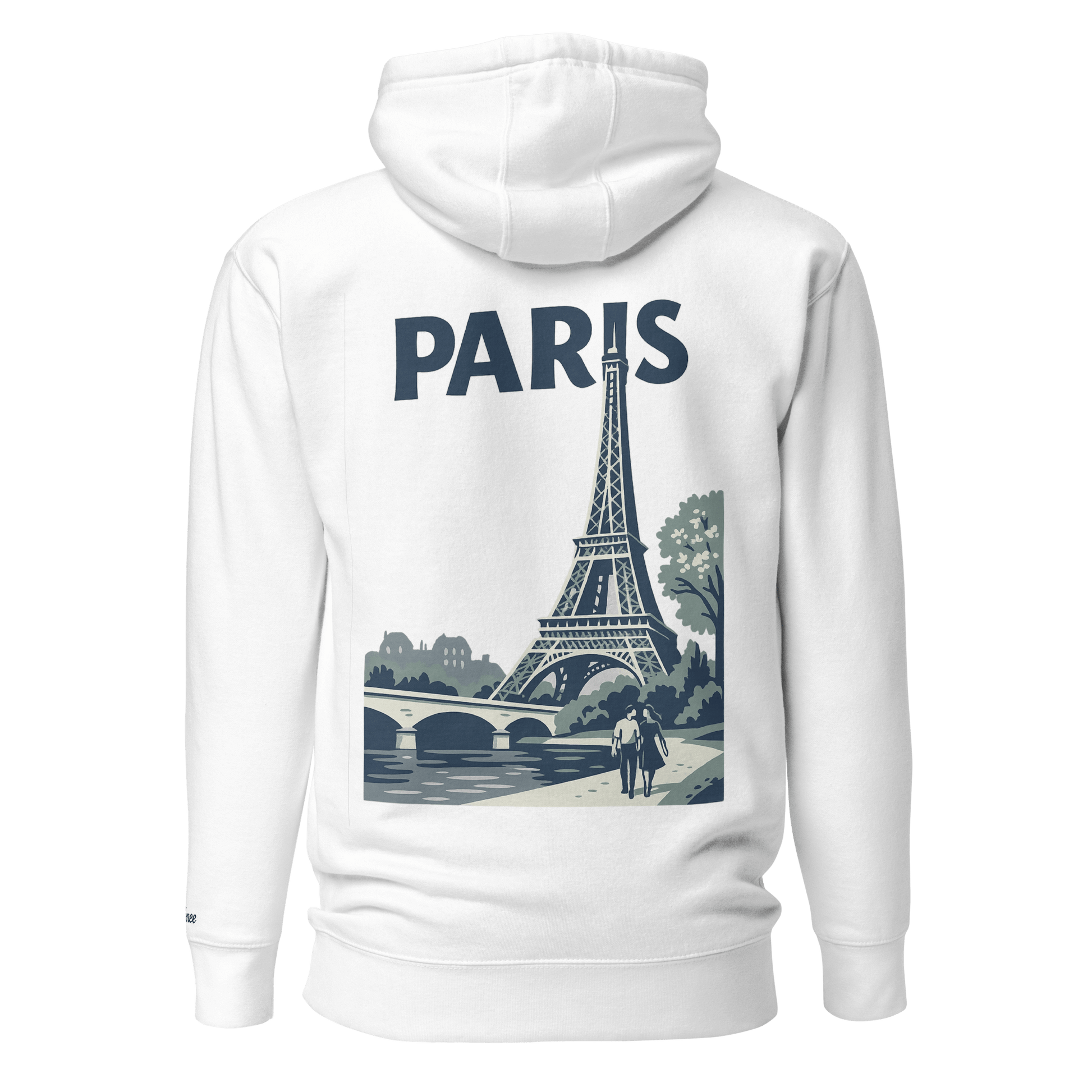 Felpa bianca con retro raffigurante la Torre Eiffel e la scritta 'PARIS', un simbolo di eleganza e stile.