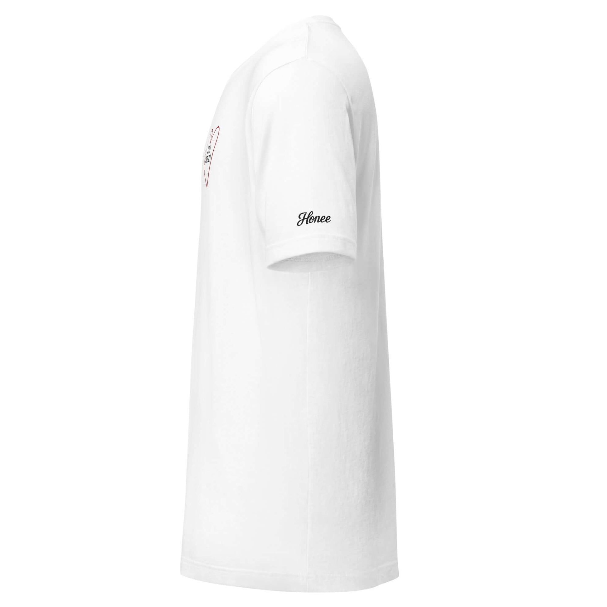 Maglietta ricamata donna "Sticazzi" bianca, semplice e alla moda, con ricamo a contrasto su manica e logo.