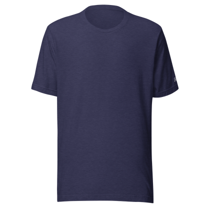 Maglietta ricamata personalizzata in cotone di alta qualità, colore blu navy, disponibile per personalizzazione.