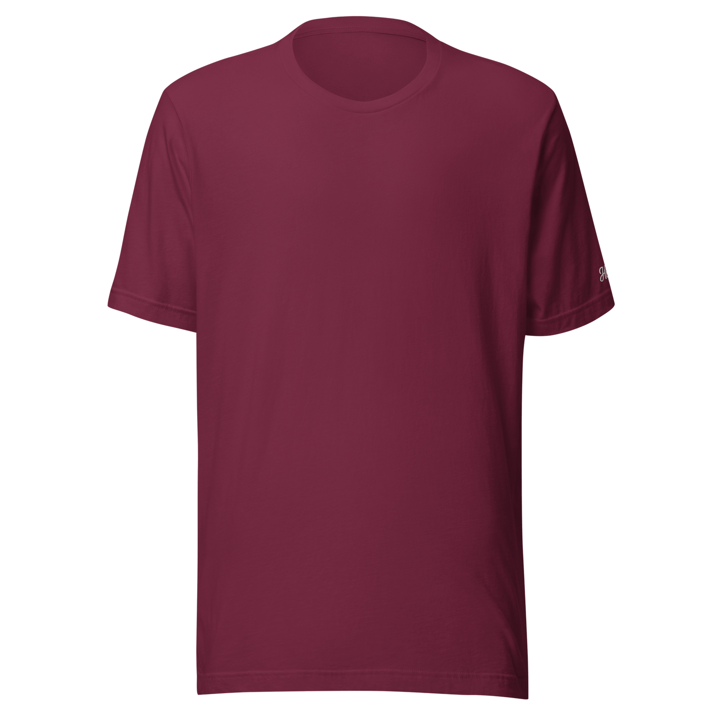 Maglietta ricamata personalizzata in cotone di alta qualità, colore bordeaux, ideale per messaggi unici.