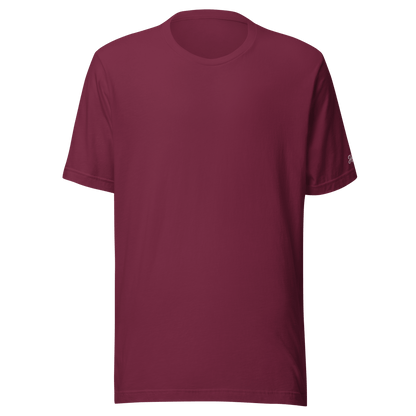 Maglietta ricamata personalizzata in cotone di alta qualità, colore bordeaux, ideale per messaggi unici.