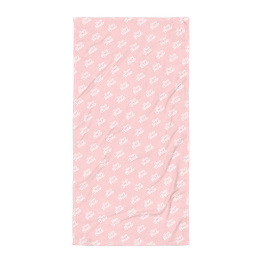 Telo mare rosa con scritta bianca 'Team Bride', ideale per momenti di relax e preparativi per la sposa.
