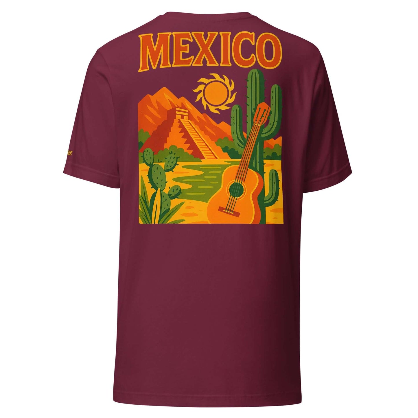 T-shirt da uomo Messico con grafica di chitarra e paesaggio colorato, ideale per vacanze.