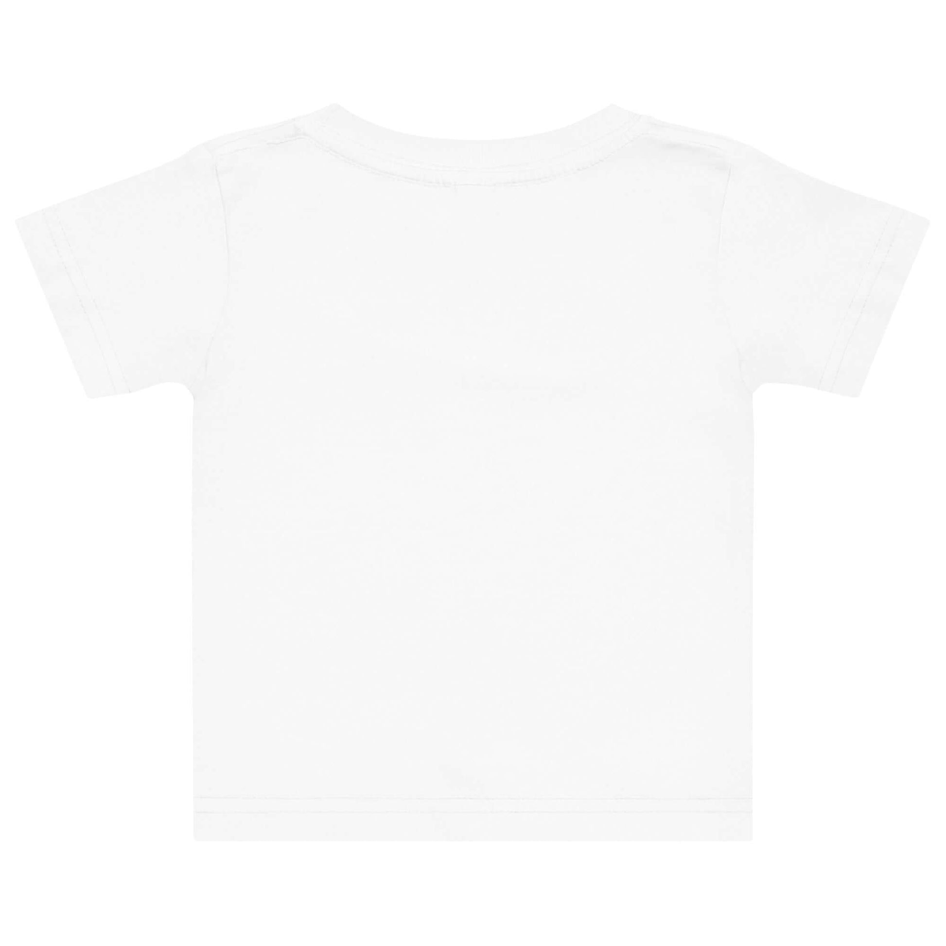 Vista posteriore della t-shirt neonato, retro bianco.