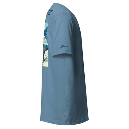 T-shirt da uomo vacanze St. Moritz, color blu, con design après-ski e scritta artigianale.