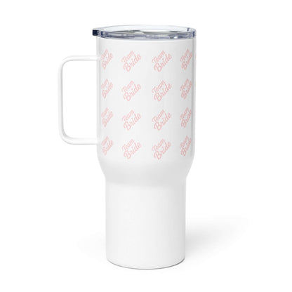 Tazza da viaggio bianca con manico e logo Team Bride, perfetta per l'addio al nubilato.