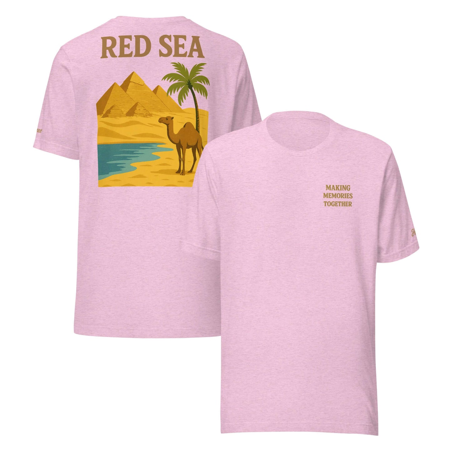 T-shirt vacanze Mar Rosso da donna rosa con grafica e frase ricamata 'Making Memories Together'