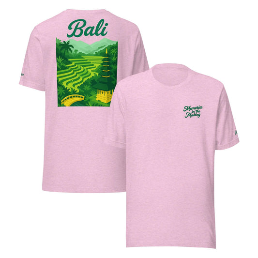 T-shirt Bali da donna con ricamo 'Memories in the Making' e stampa tropicale, perfetta per vacanze.