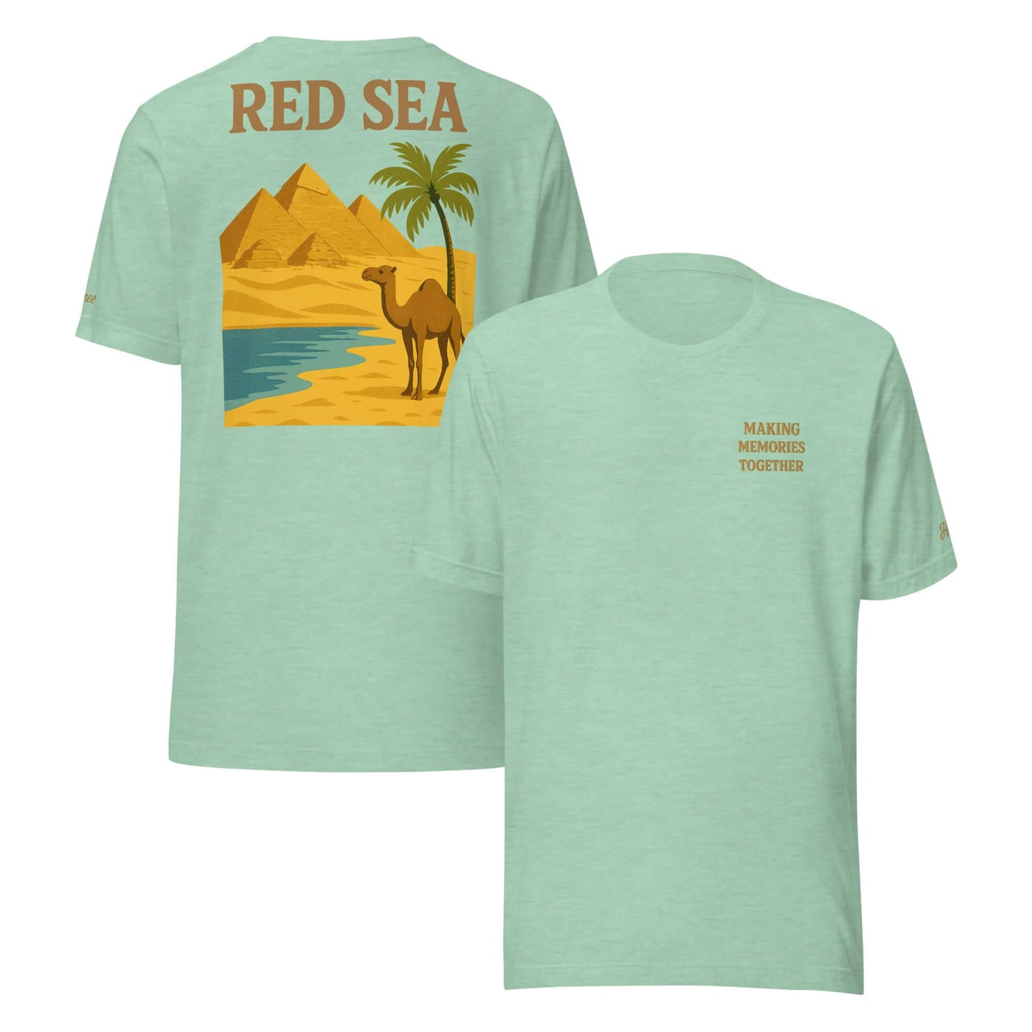 T-shirt vacanze Mar Rosso da donna, maglietta ricamata con grafica Egitto e frase 'Making Memories Together'.