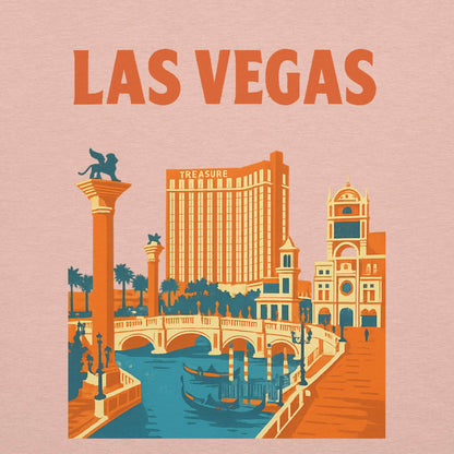 Maglietta ricamata con design Las Vegas, rappresentante ponti e architettura iconica della città.
