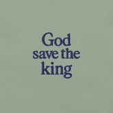 T-shirt da uomo con ricamo "God save the king" in stile punk, fondo verde chiaro.