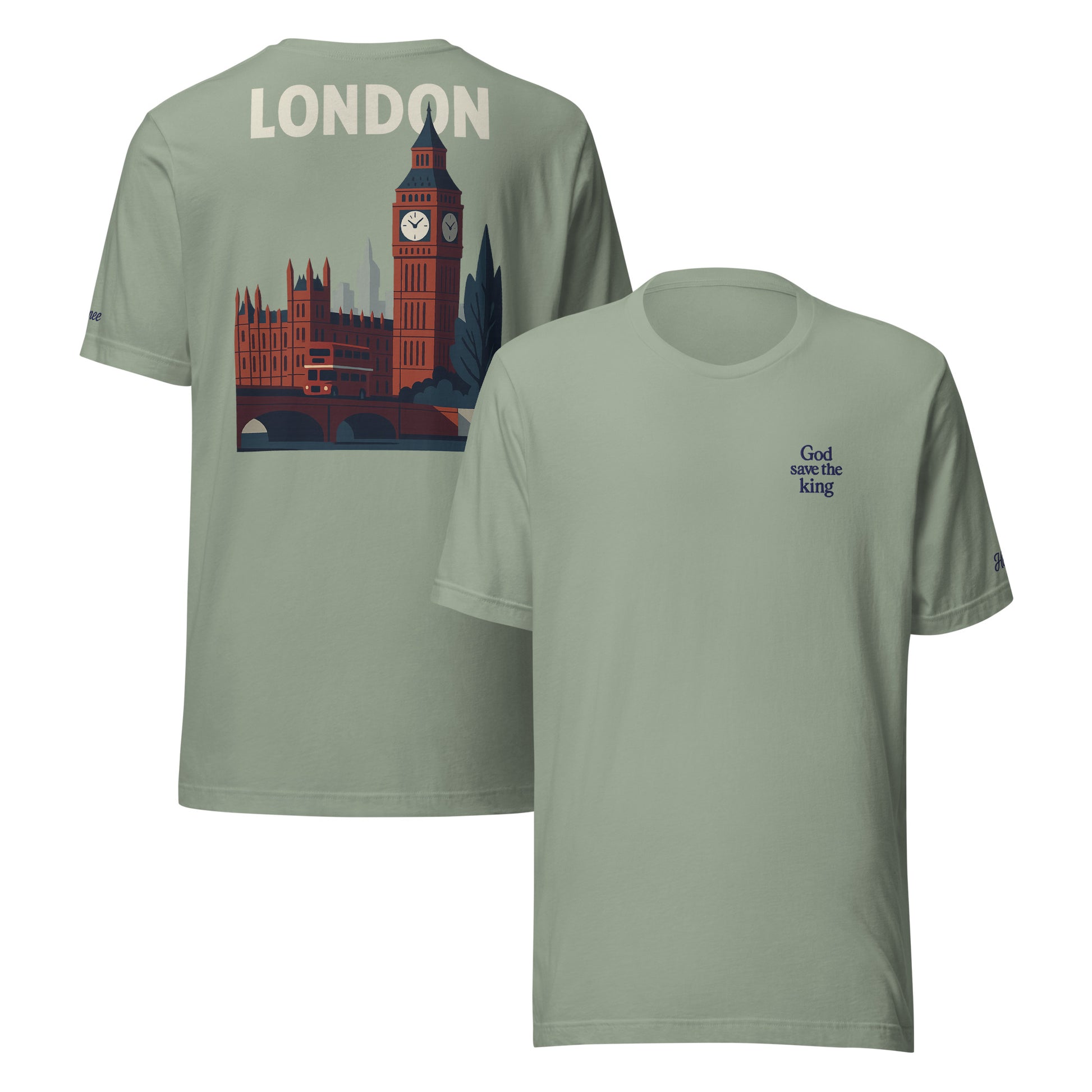 T-shirt da uomo con design Londra e ricamo "God save the king", stile punk e ironico, perfetta per ogni occasione.