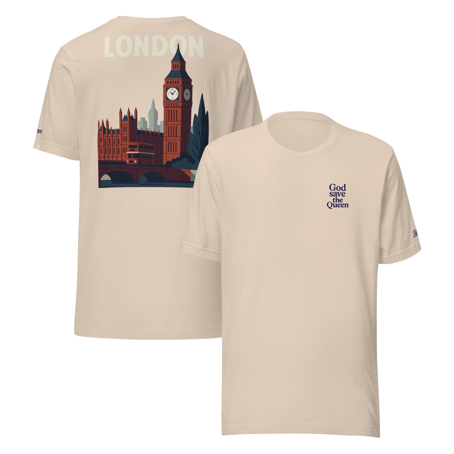 T-shirt vacanze London da donna con tema God save the queen e grafica di Big Ben.