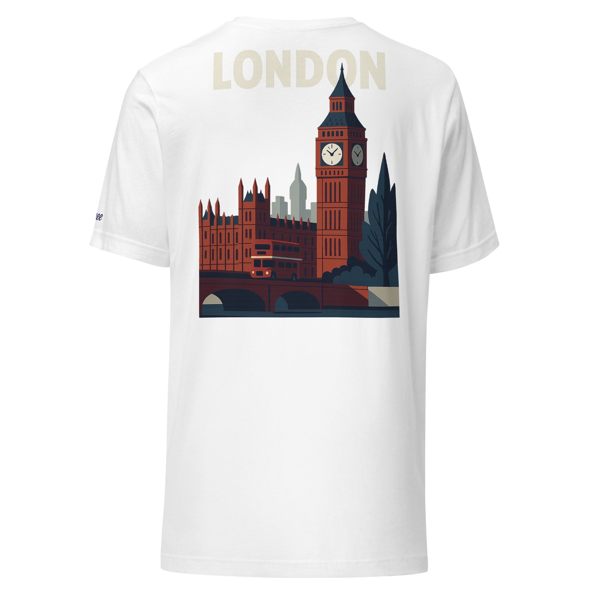 T-shirt bianca con grafica di Londra e Big Ben sul retro, perfetta per amanti della moda e della città.