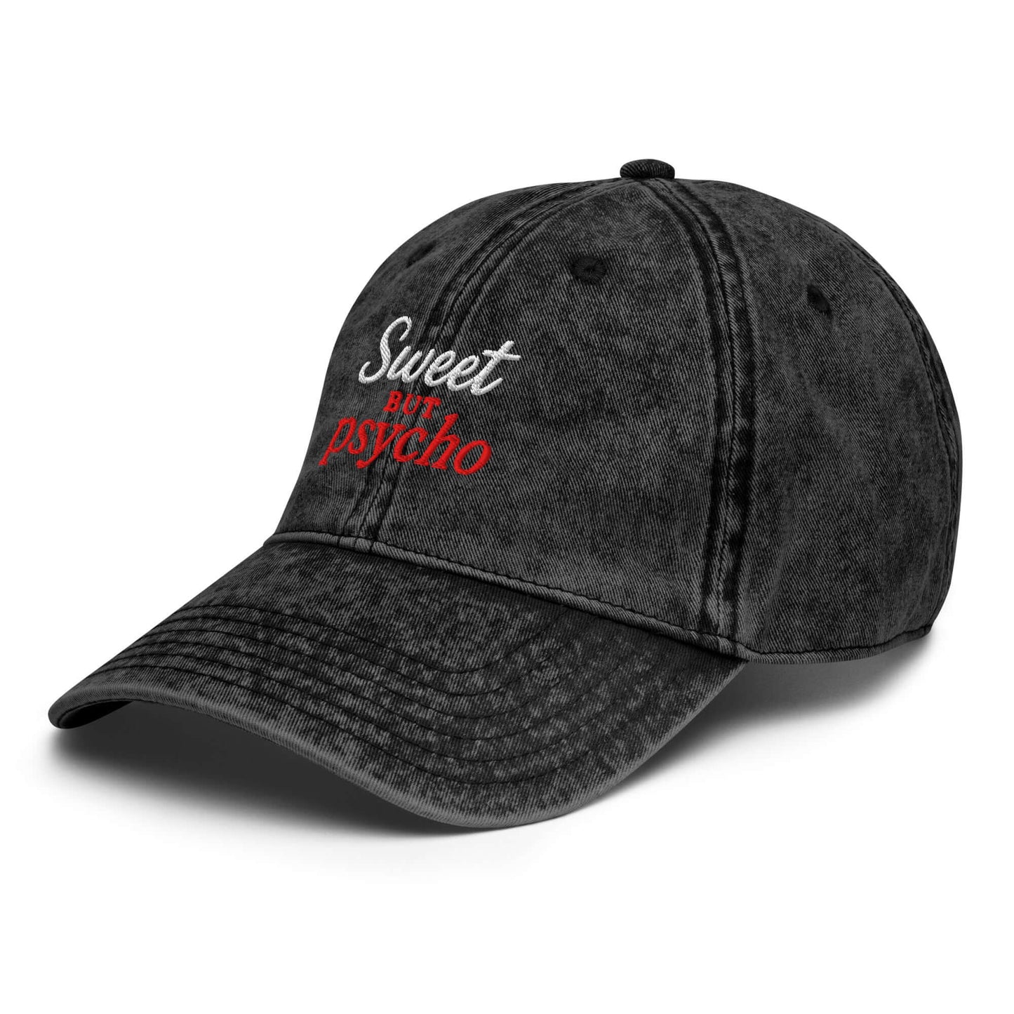 Cappellino ricamato vintage "Sweet but Psycho" in cotone con effetto retrò e fit morbido.