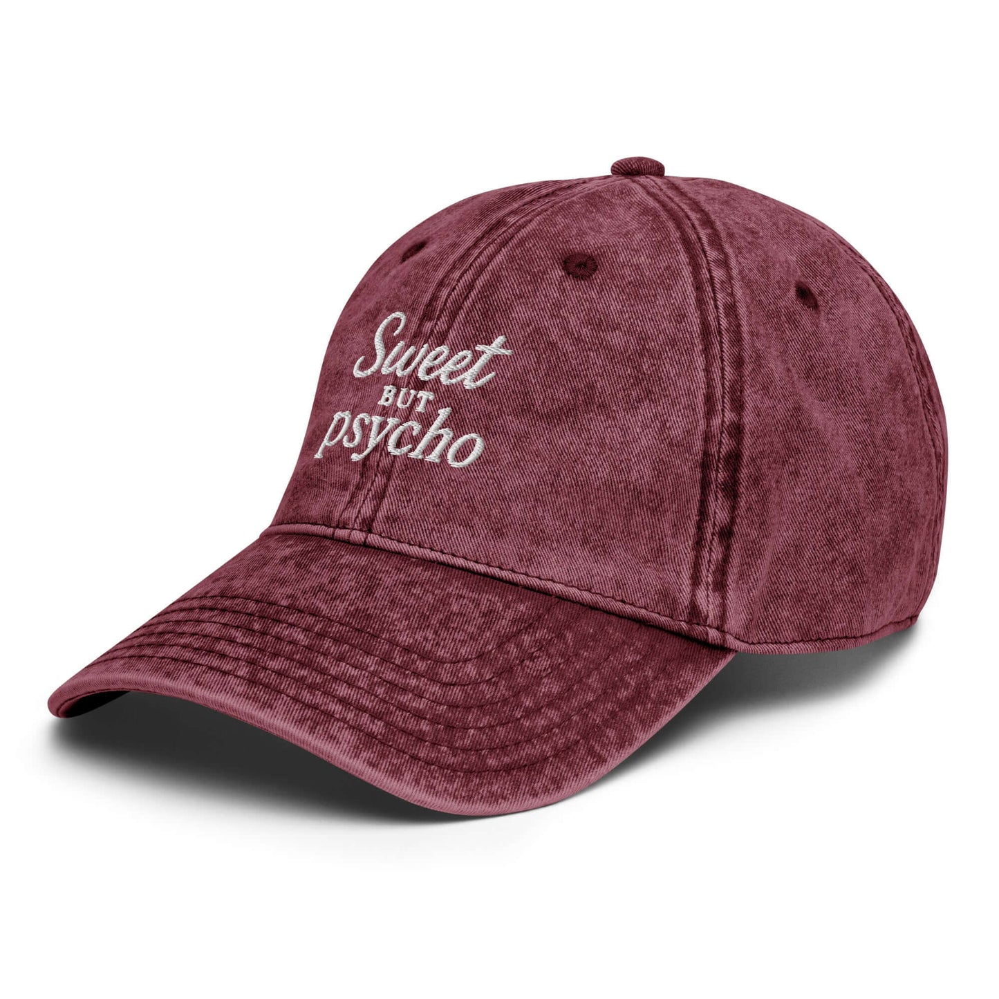 Cappellino ricamato vintage 'Sweet but Psycho' in cotone twill, look audace e retrò.