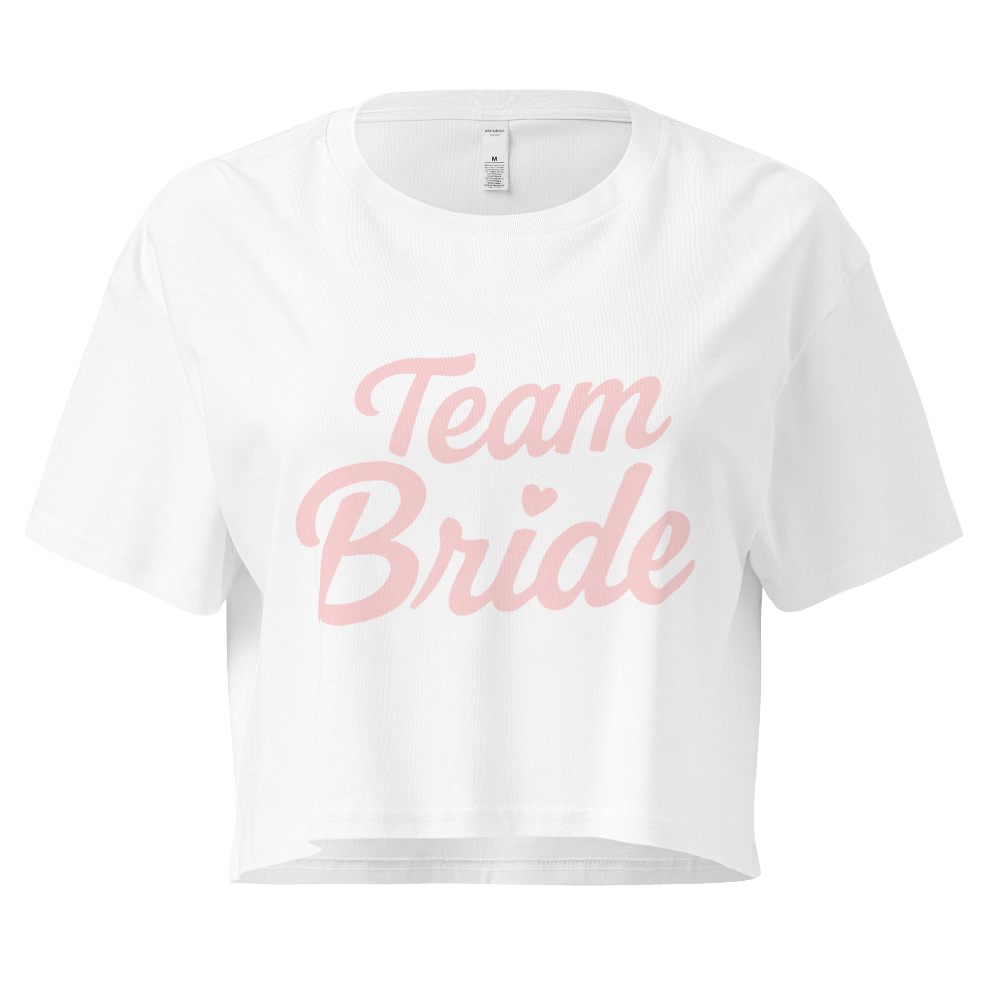 Crop top bianco 'Team Bride' in rosa, perfetto per addio al nubilato e celebrazioni con la sposa.