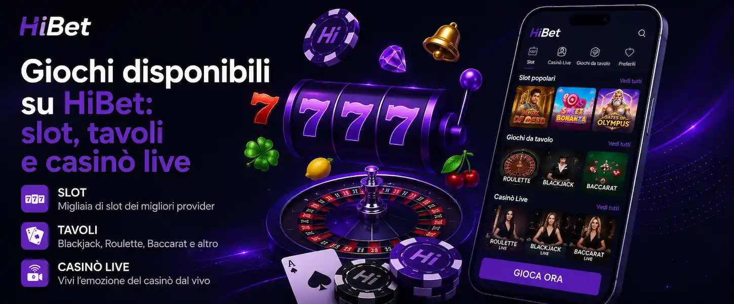 I giochi disponibili su HiBet Casino includono slot, tavoli e casinò live per ogni preferenza.