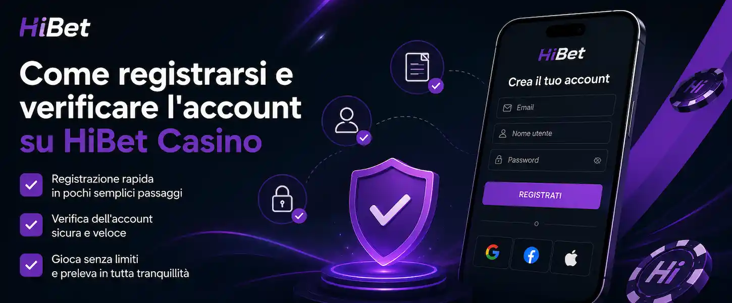 La registrazione HiBet Casino e la verifica dell’account sono illustrate con passaggi chiari e sicuri.